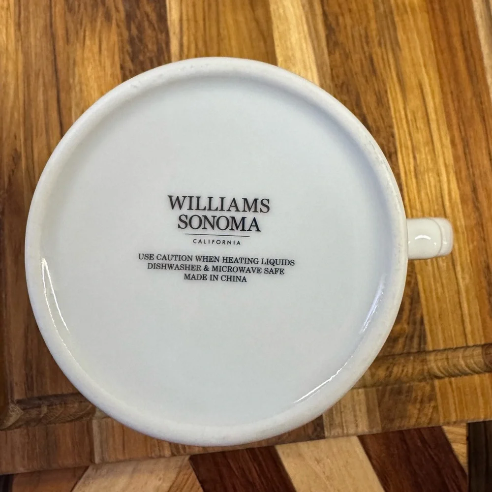 Williams Sonoma “K” Mug white with Gold Trim